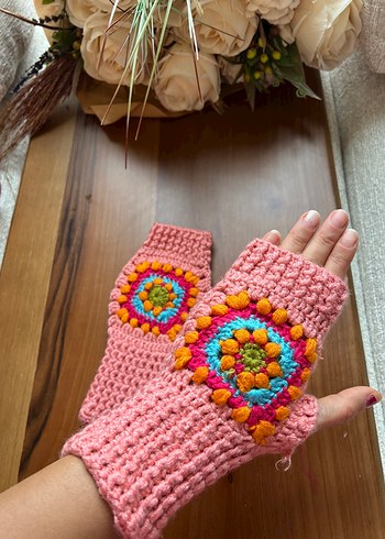 Bohem Renkli Örgü Parmaksız Eldiven - Görsel 2
