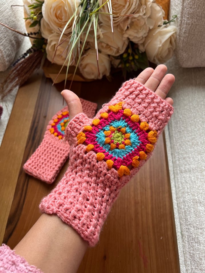 Bohem Renkli Örgü Parmaksız Eldiven - Görsel 3