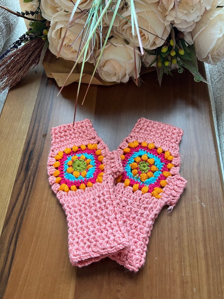 Bohem Renkli Örgü Parmaksız Eldiven - Görsel 4