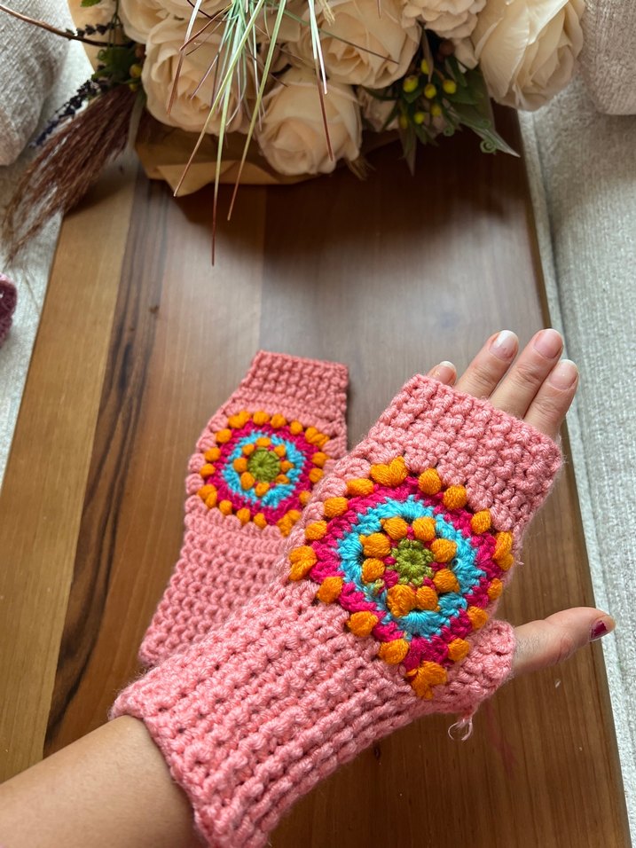 Bohem Renkli Örgü Parmaksız Eldiven - Görsel 2