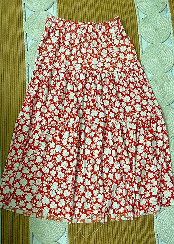 Kırmızı Çiçek Desenli Uzun Etek - Görsel 5