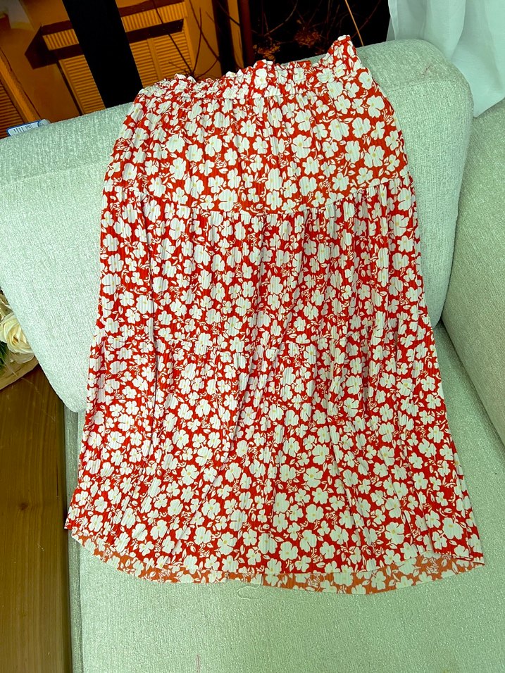 Kırmızı Çiçek Desenli Uzun Etek - Görsel 3