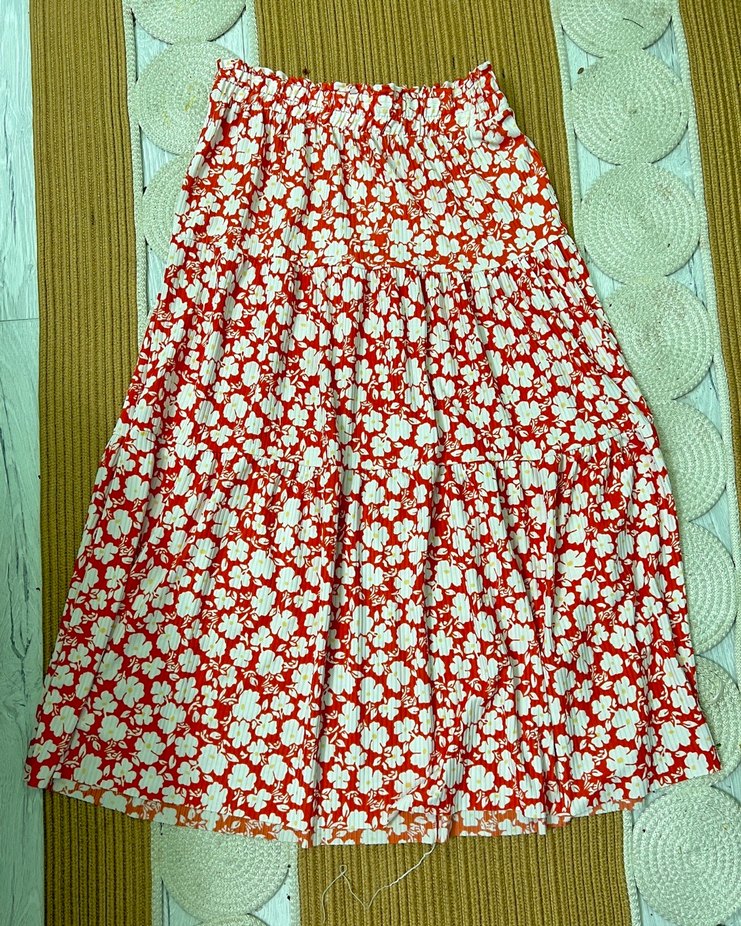 Kırmızı Çiçek Desenli Uzun Etek - Görsel 5