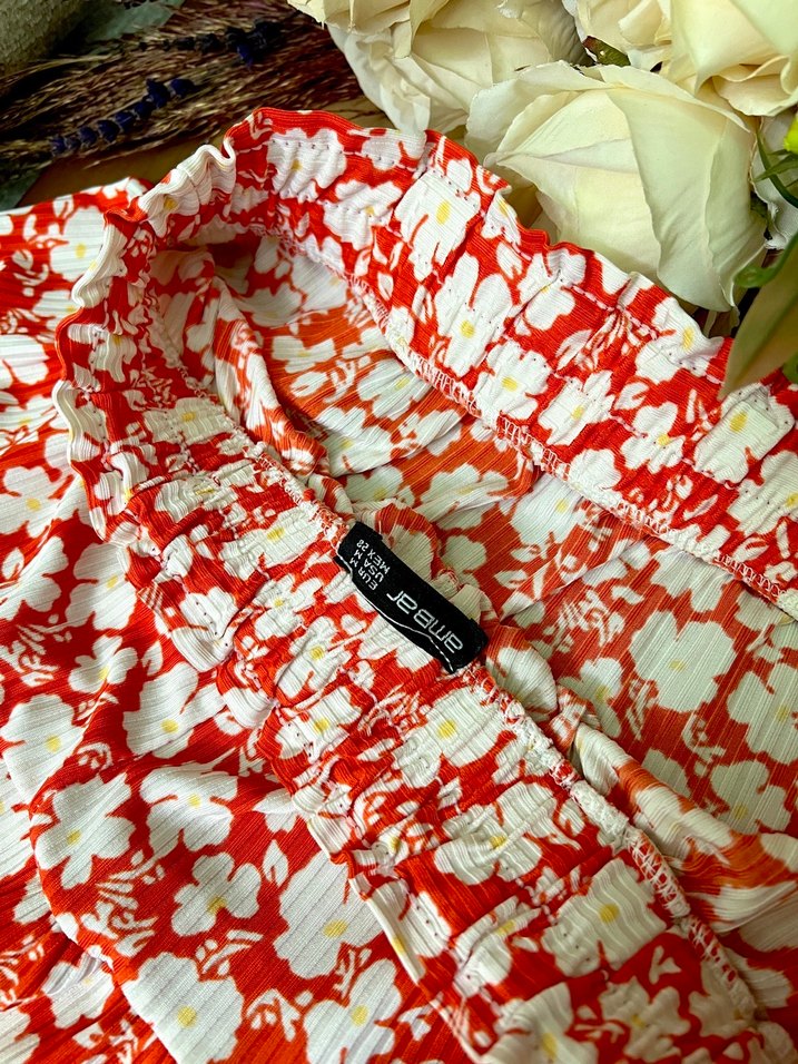 Kırmızı Çiçek Desenli Uzun Etek - Görsel 4