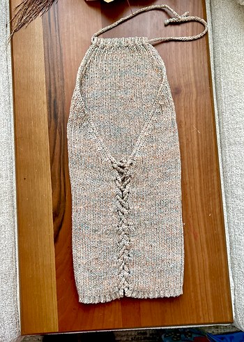 Triko örgü sırtı açık bluz - Görsel 2