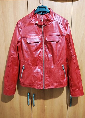 Kadın Kırmızı Vintage Deri Mont Ceket