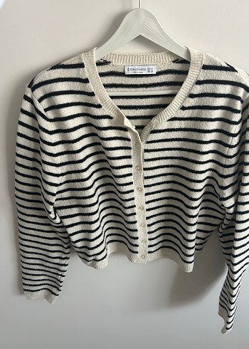 Çizgili Örgü Uzun Kollu Kadın Hırka stradivarius marka - Görsel 2