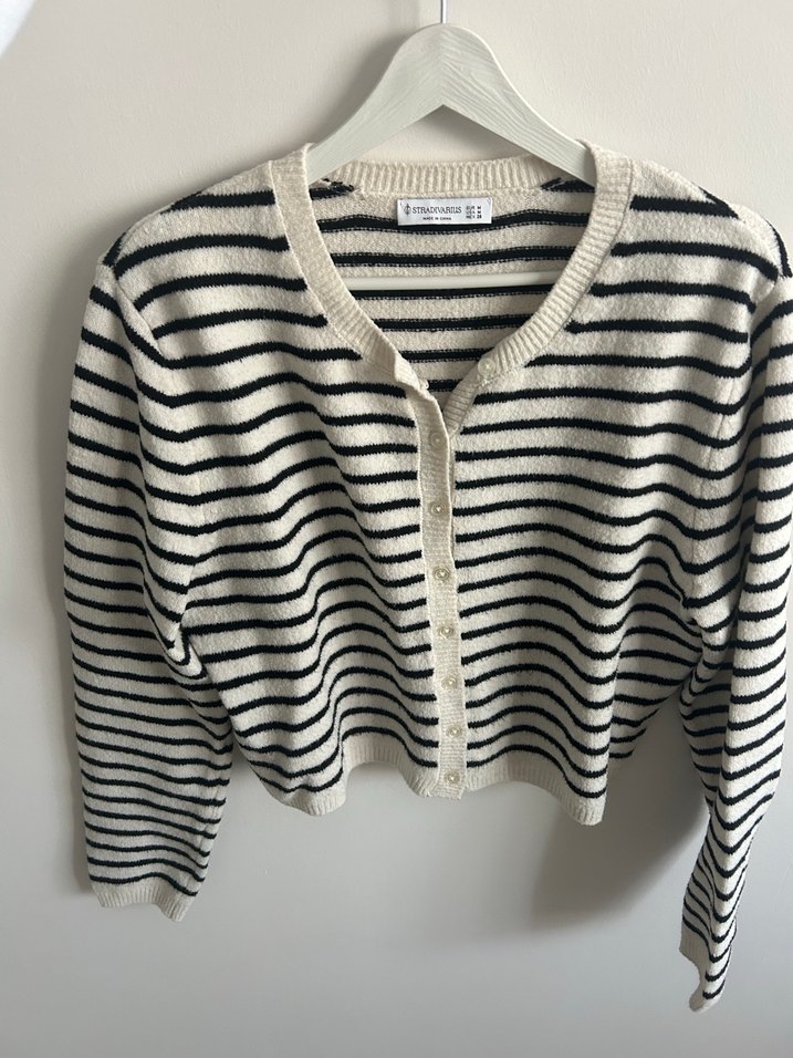 Çizgili Örgü Uzun Kollu Kadın Hırka stradivarius marka - Görsel 2