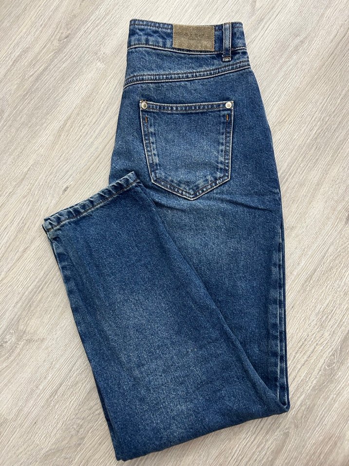 Kadın Lacivert Denim Pantolon Oxxo Mom Jean - Görsel 4