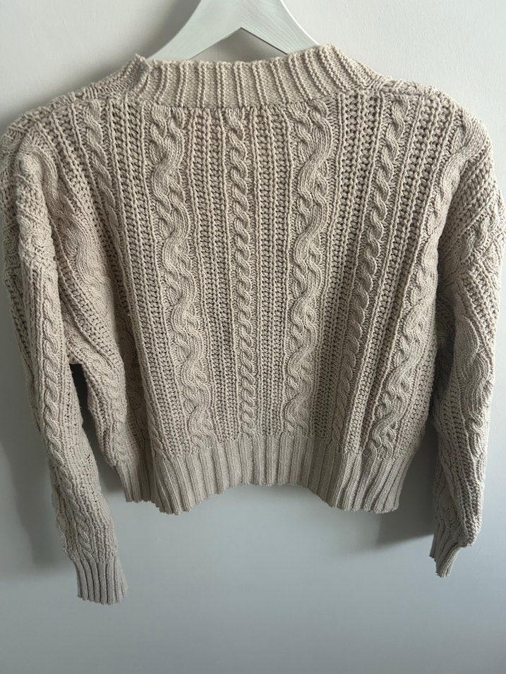 Bej Örgü V Yaka Salaş Kadın Hırka Bershka - Görsel 2