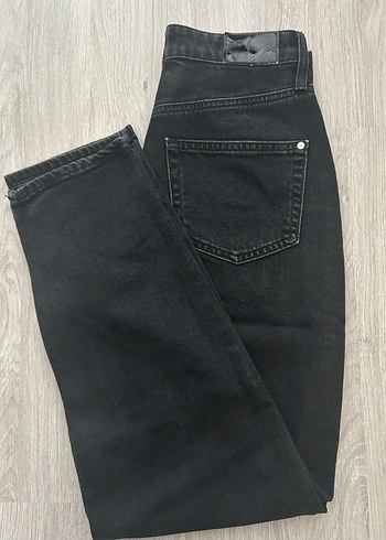 Düğmeli Siyah Kadın Denim Pantolon Mavi Jeans - Görsel 3