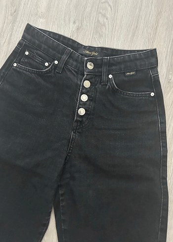Düğmeli Siyah Kadın Denim Pantolon Mavi Jeans - Görsel 2