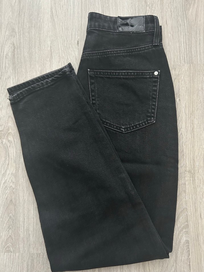 Düğmeli Siyah Kadın Denim Pantolon Mavi Jeans - Görsel 3
