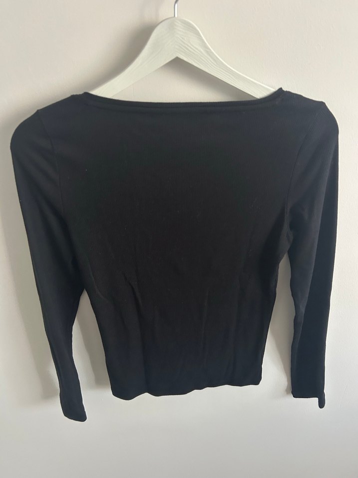 Siyah Yandan VYaka Uzun Kollu  Bluz Oxxo - Görsel 3