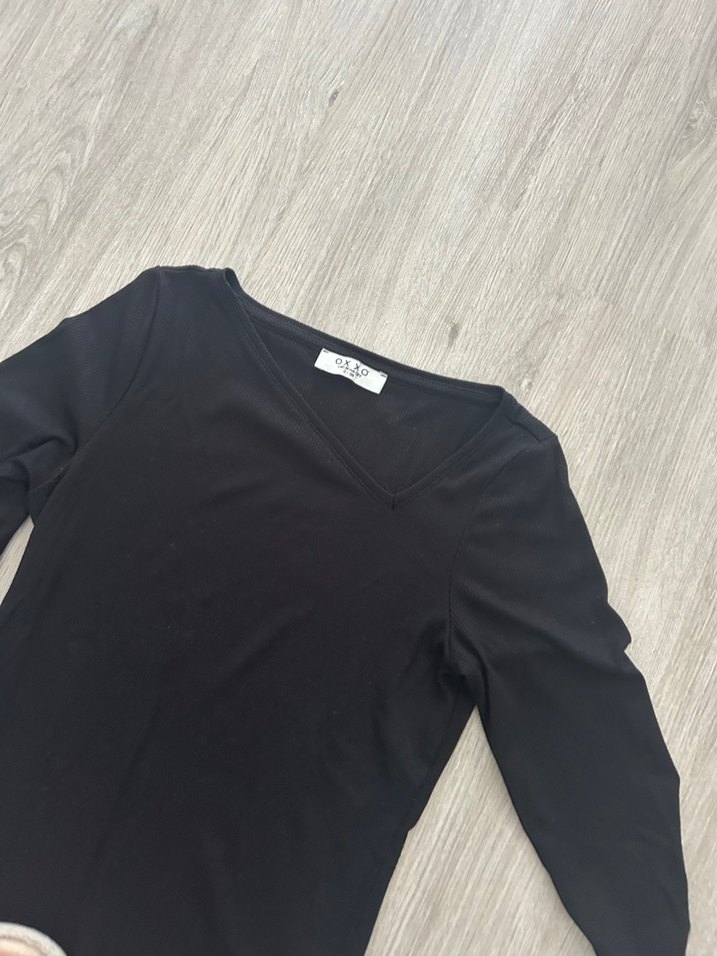 Siyah Yandan VYaka Uzun Kollu  Bluz Oxxo - Görsel 2