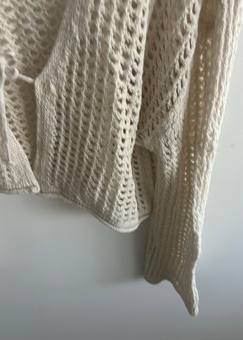 Beyaz Bohem Örgü Kadın Kazak Hırka - Görsel 2