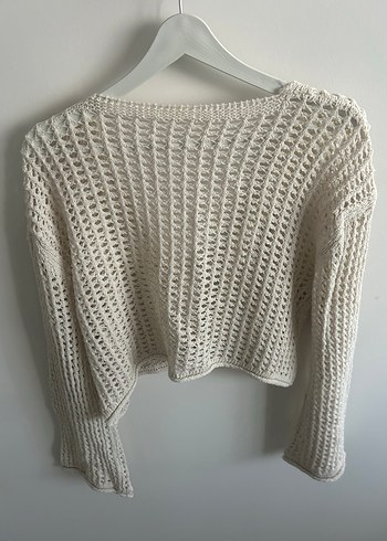 Beyaz Bohem Örgü Kadın Kazak Hırka - Görsel 3