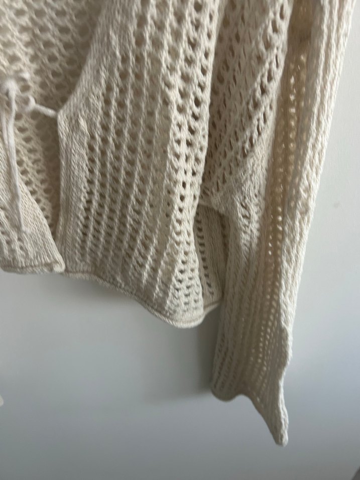 Beyaz Bohem Örgü Kadın Kazak Hırka - Görsel 2