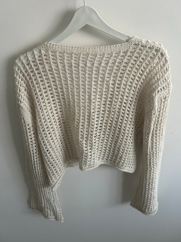 Beyaz Bohem Örgü Kadın Kazak Hırka - Görsel 3