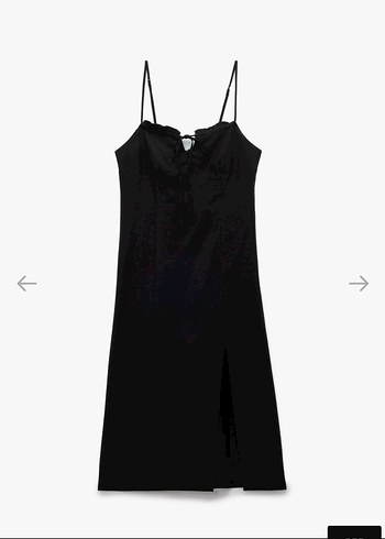 Siyah Uzun Keten Elbise, V Yaka, Yırtmaçlı - Görsel 3