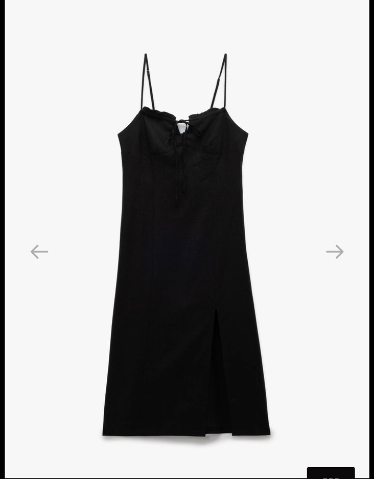 Siyah Uzun Keten Elbise, V Yaka, Yırtmaçlı - Görsel 3