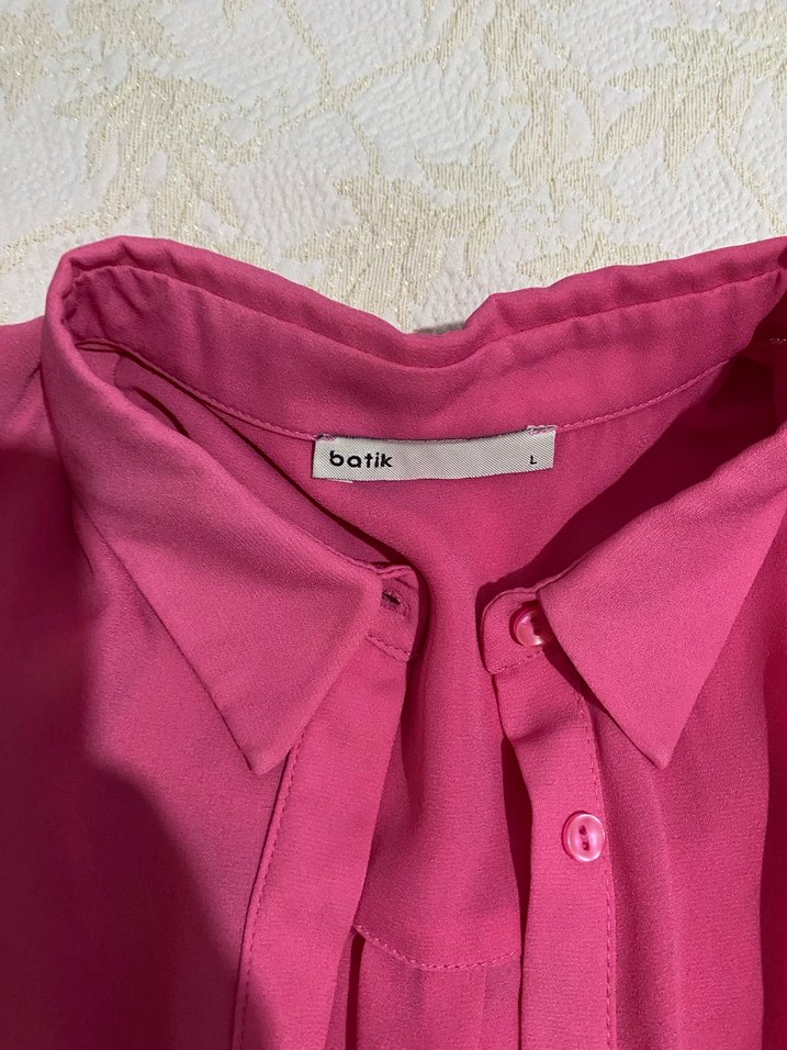 Pembe Uzun Kollu Düğmeli Kadın Gömlek - Görsel 2