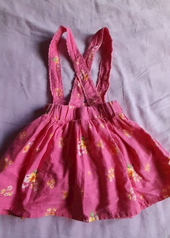 9-12 Ay Beden Pembe Nakışlı Kız Çocuk Askılı Elbise