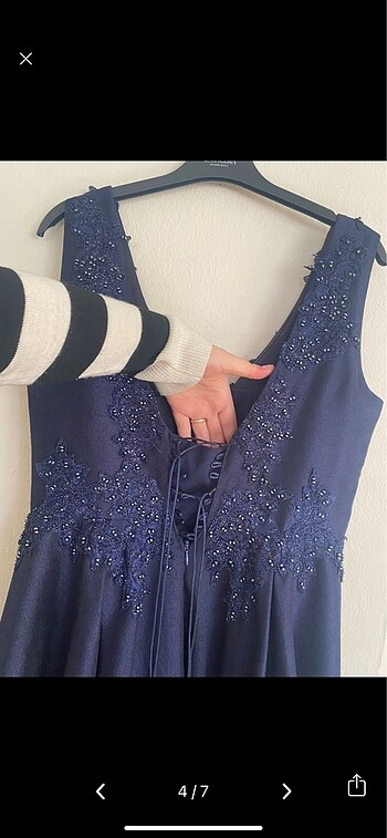 Lacivert bocuklu işlemeli nişanlık - Görsel 6