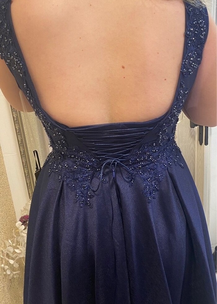 Lacivert bocuklu işlemeli nişanlık - Görsel 5