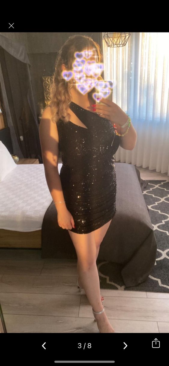 Parlak Siyah Mini Abiye Elbise - Görsel 3