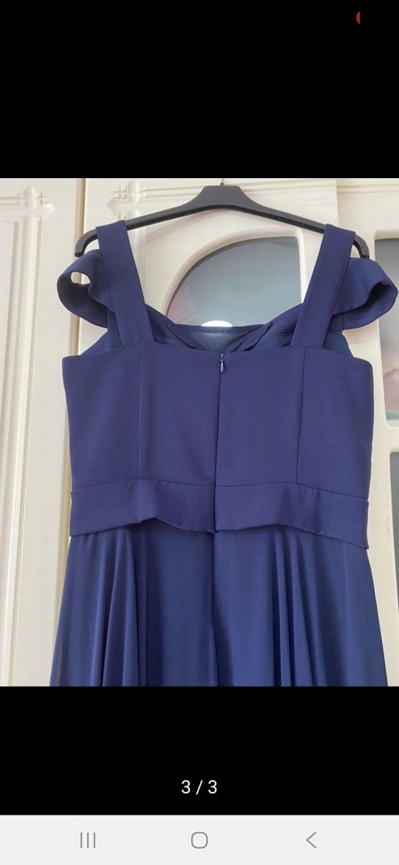 Lacivert Piliseli Uzun Abiye Elbise - Görsel 2