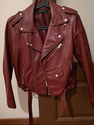 Bordo biker deri ceket