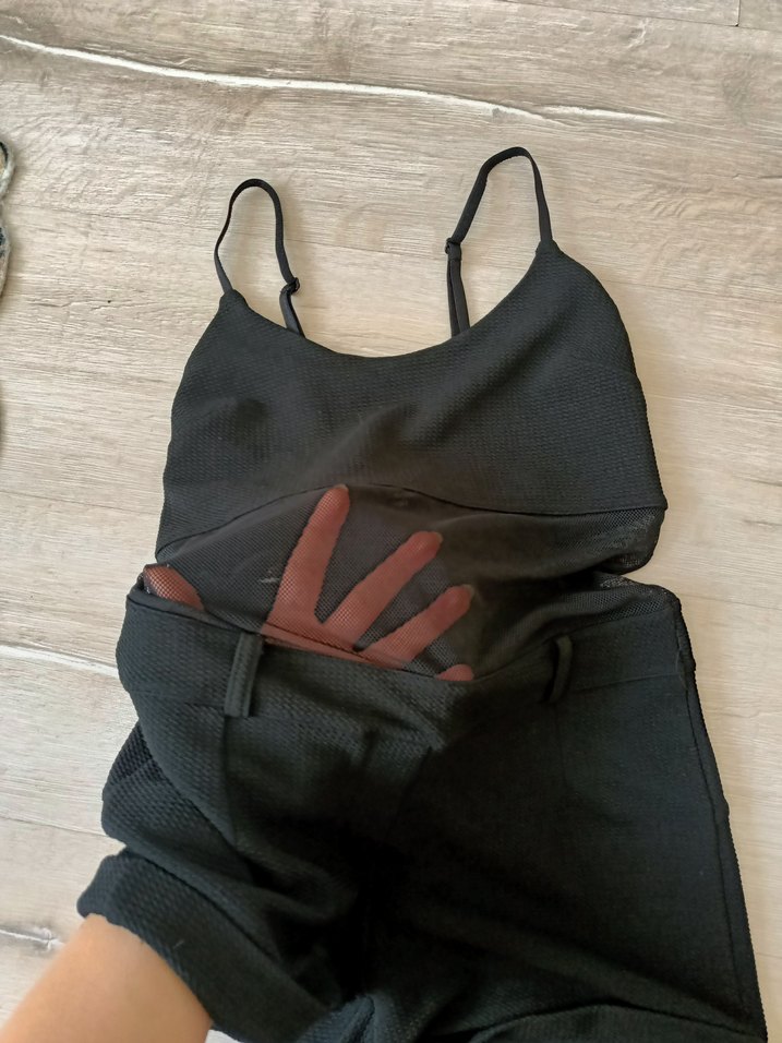 Kadın Siyah Kemerli Mini Tulum - Görsel 3