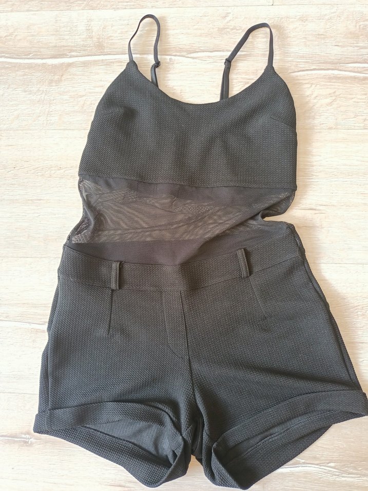 Kadın Siyah Kemerli Mini Tulum - Görsel 2