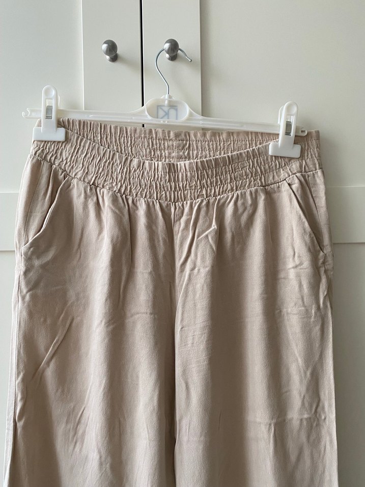 DeFacto Bej Kadın Keten Rahat Kesim Pantolon - Görsel 3