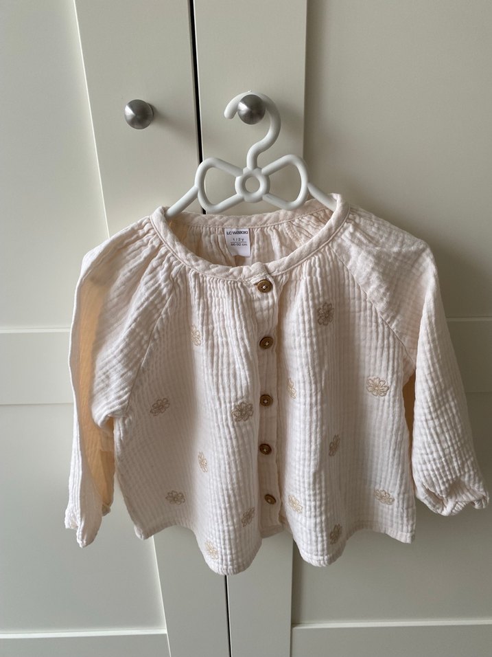 Kız Çocuk Bej müslin Nakışlı Gömlek - Görsel 3