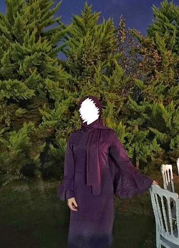 38 Beden mor Renk Tesettür Elbise Şal Hediyeli