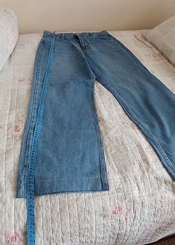 Kadın Mavi Bol Kesim Midi Boy Kot Pantolon