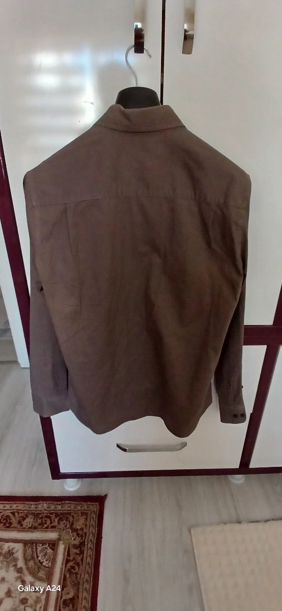 Düğmeli gri Uzun Kollu Erkek Gömlek - Görsel 3