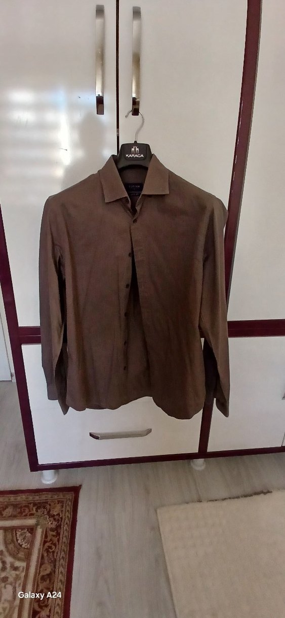 Düğmeli gri Uzun Kollu Erkek Gömlek - Görsel 2