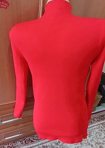 Yüksek Yakalı Kırmızı Kadın Kazak - Görsel 4