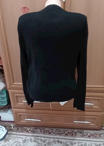 Siyah Kadın Triko Kazak, Yuvarlak Yaka, Uzun Kollu - Görsel 3