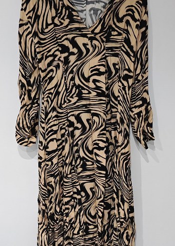 Mango Bohem Zebra Desenli Uzun Kollu Elbise