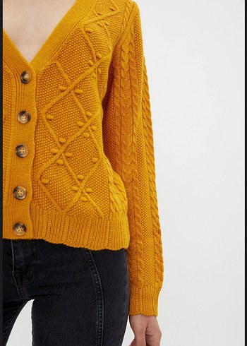 Sarı V Yaka Örgü Midi Hırka AdL - Görsel 2