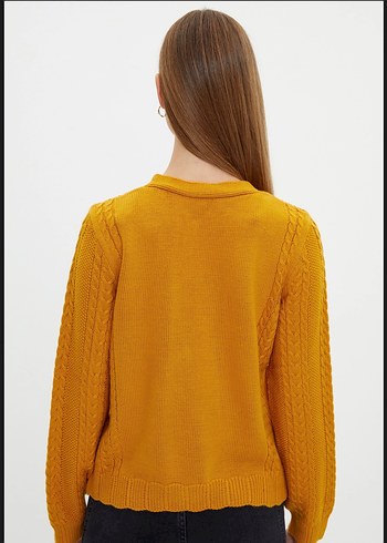 Sarı V Yaka Örgü Midi Hırka AdL - Görsel 4