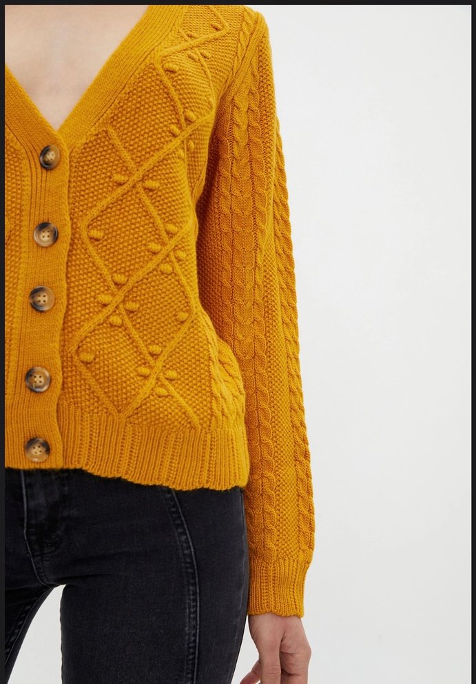 Sarı V Yaka Örgü Midi Hırka AdL - Görsel 2