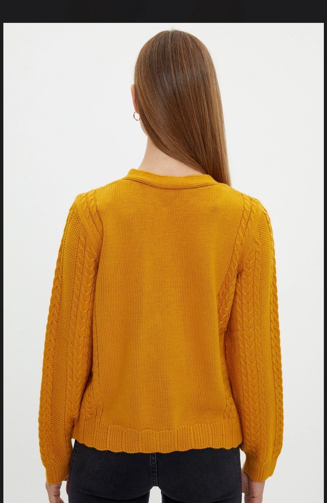 Sarı V Yaka Örgü Midi Hırka AdL - Görsel 4