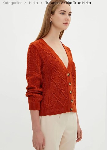 Turuncu V Yaka Örgü Hırka adL - Görsel 3