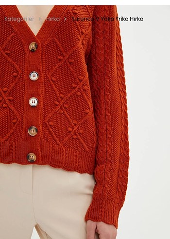 Turuncu V Yaka Örgü Hırka adL - Görsel 2