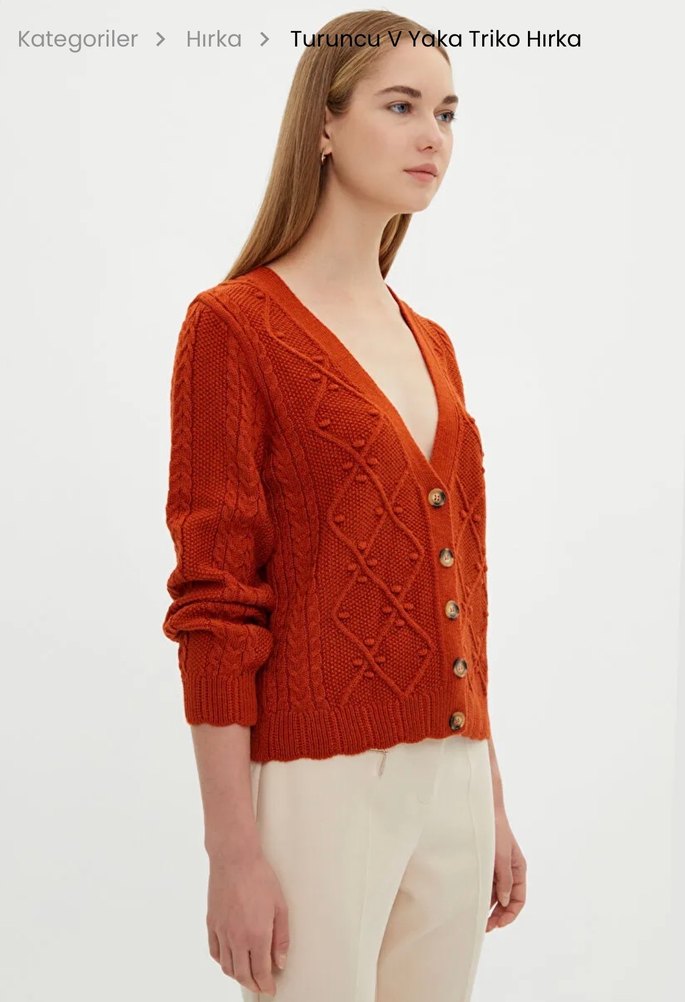 Turuncu V Yaka Örgü Hırka adL - Görsel 3